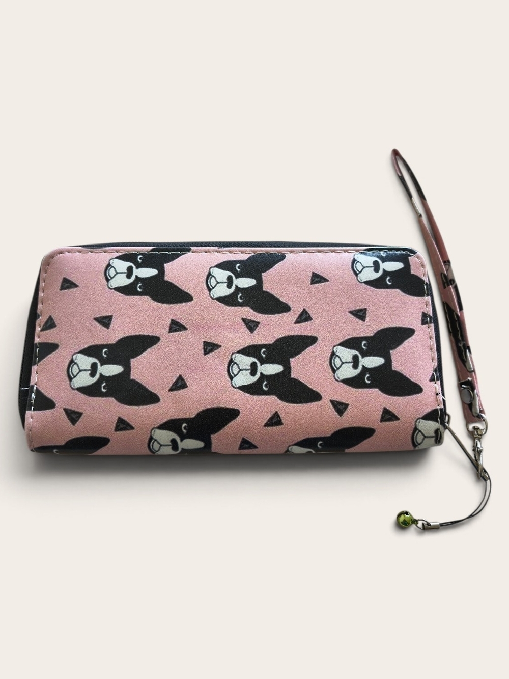 Betsey Johnson Pink French Bulldog Zip-Around Wristlet Wallet